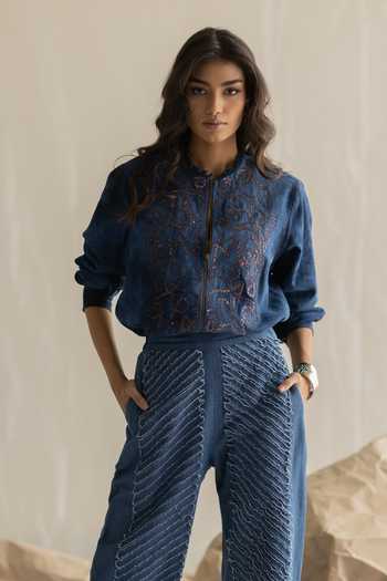 Pooja-Keyur Aari Embroidered Denim Shirt
