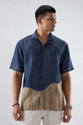 Raw & Rustic By Niti Bothra Dark Blue Denim Urban Patchwork Shirt