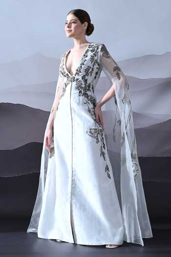 Samant Chauhan Organza Cotton Silk Embroidered Gown 