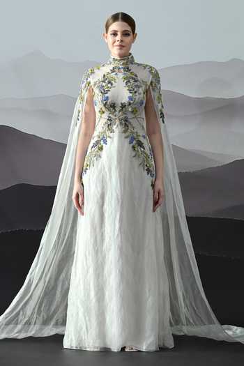 Samant Chauhan Hand Embroidered Cotton Silk Organza Gown  