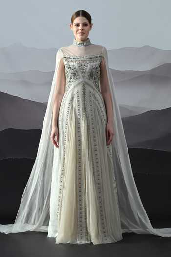 Samant Chauhan Organza Cotton Silk Hand Embroidered Gown 