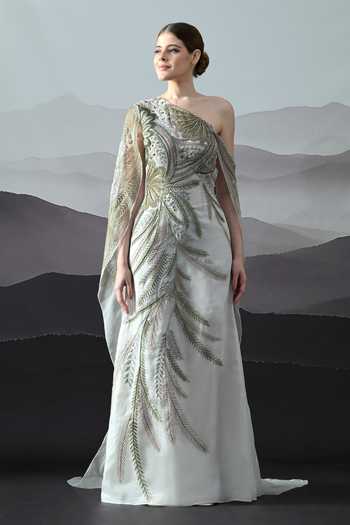 Samant Chauhan Hand Embroidered One Shoulder Gown 