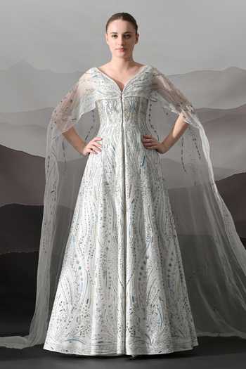 Samant Chauhan Hand Embroidered Cotton Silk & Organza Gown 