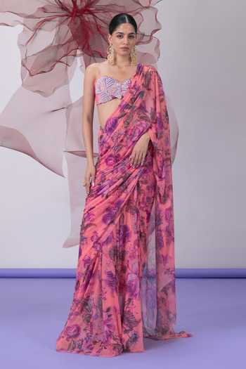 Vesture Bawri Print Pre-Draped Saree With Blouse 