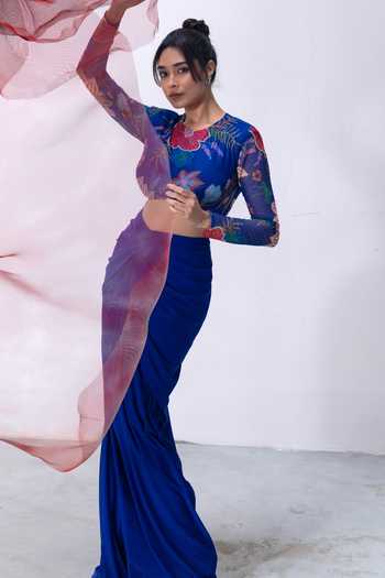 Vesture Leher Print Top & Draped Skirt Set 