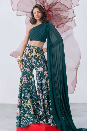 Vesture Nazaakat Draped Crop Top & Sharara Set 