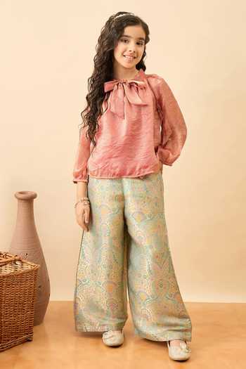 StyloBug Bow Neck Top & Brocade Pant Set 
