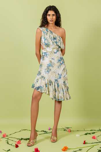 Swatee Singh Asymmetric Hem Floral Print Dress 
