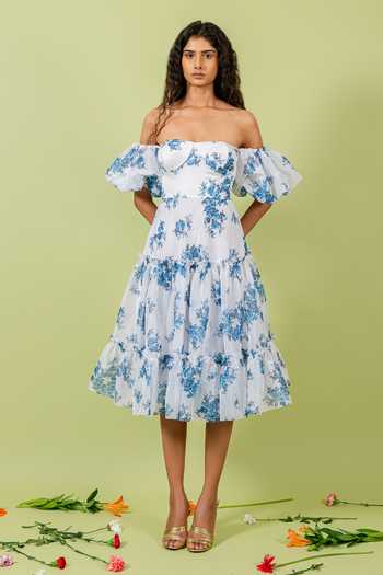 Swatee Singh Off Shoulder Floral Print Dress 