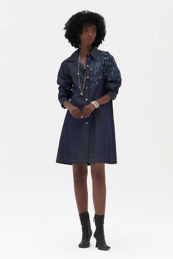 Payal Jain Dao Embroidered Indigo Denim Dress 