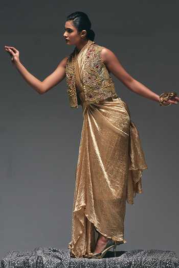 Nidhi Kejriwal Draped Saree Dress With Embroidered Jacket 