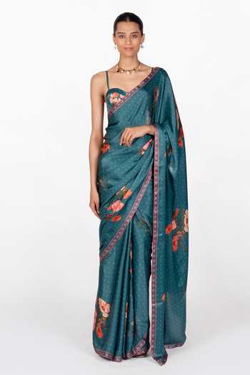 The Whole Nine Yards Iskra Floral Print Saree With Blouse 
