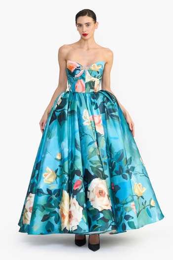 Gauri & Nainika Sculpted Printed Maxi Dress 