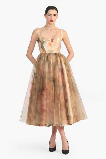 Gauri & Nainika Victorian Print Corsetted Dress 