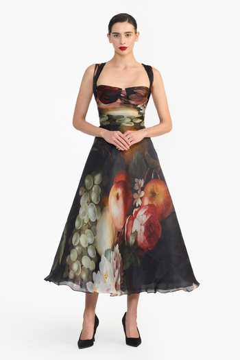 Gauri & Nainika Floral Print Draped Dress 