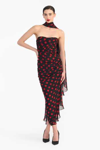 Gauri & Nainika Corseted Pencil Dress With Scarf Drape 