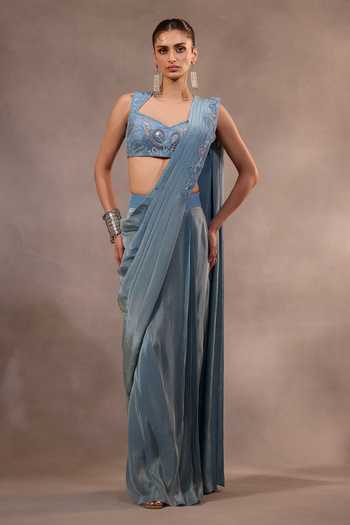 One Knot One By Ashna Pre-Draped Saree With Embroidered Blouse 
