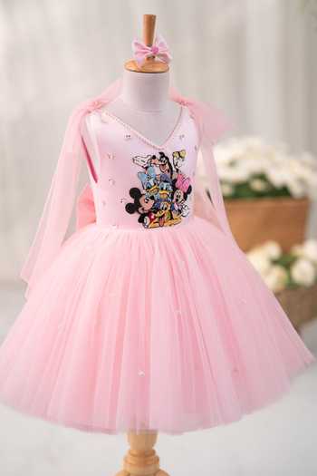 Ruchika Lath Label Mickey Clubhouse Tie-Up Dress With Hair Accessory 