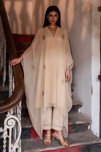 Shorshe Clothing Chiffon Embroidered Kaftan With Pallazzo 