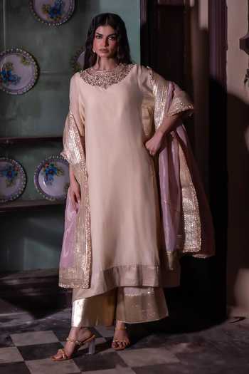 Shorshe Clothing Mehre Kurta & Striped Farshi Pant Set