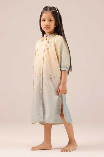 OurDve Sorbet Embroidered & Smocked Neck Dress 