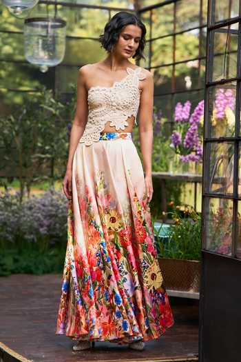 Dash And Dot Crochet Floral Print Top & Skirt Set 