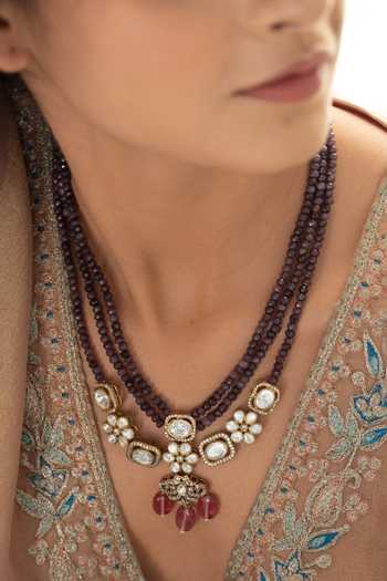 Do Taara Purple Polki Embellished Pendant Necklace