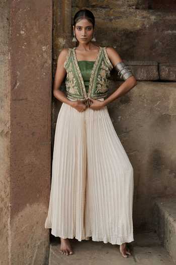 Eraaya by Ratika J Silk Hand Embroidered Jacket & Palazzo Set 