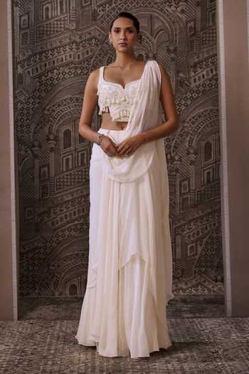 Ridhi Mehra Chiffon Pre-Draped Saree With Blouse 