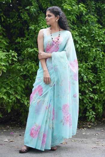Five Point Five Komal Floret Pattern Saree With Running Blouse  
