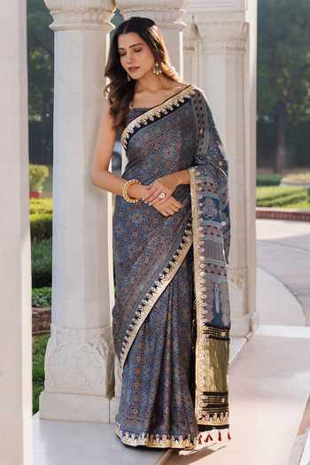 Geroo Jaipur Ajrakh Modal Silk Saree Set  
