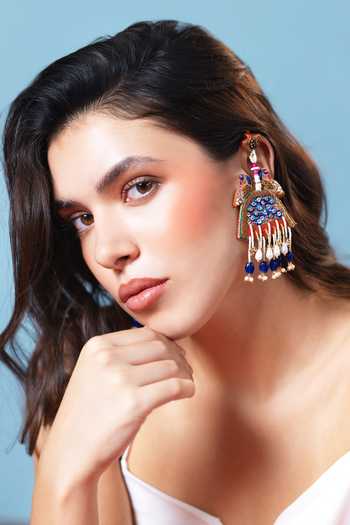 Krutiarts Radhika Embroidered Peacock Earrings