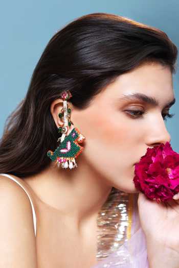 Krutiarts Rajyashree Parrot Embroidered Earrings