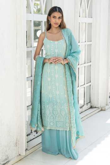 Monk & Mei By Sonia Anand Poppy Chikankari Kurta Sharara Set 