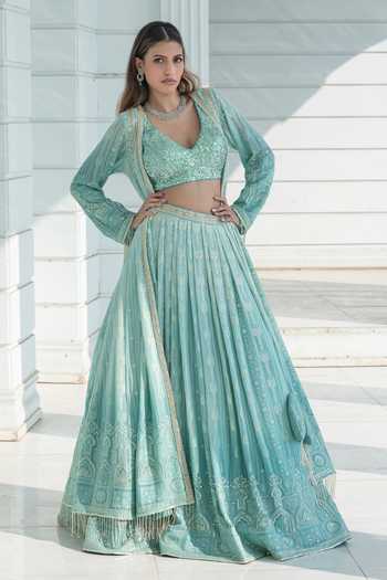 Monk & Mei By Sonia Anand Chikankari Lehenga Cape Set 