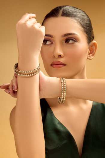 Nazaakat By Samara Singh Gold & White Beaded Bangles Set 