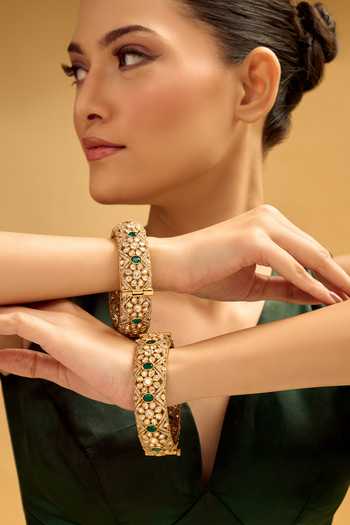 Nazaakat By Samara Singh Gold & Green Embellished Bangles Set 
