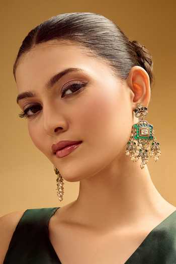 Nazaakat By Samara Singh Green Brass Dangler Earrings 