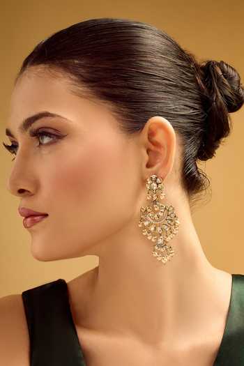 Nazaakat By Samara Singh White & Gold Dangler Earrings 