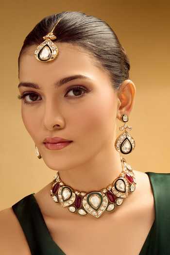 Nazaakat By Samara Singh Red & Gold Necklace Set 