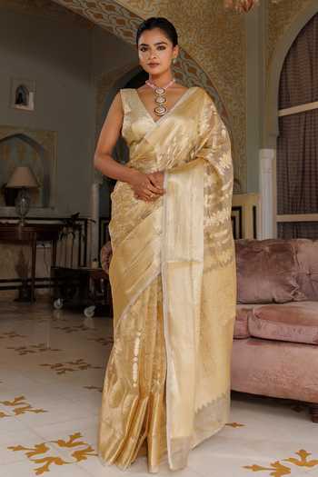 Geroo Jaipur Banarasi Tissue Saree Set 