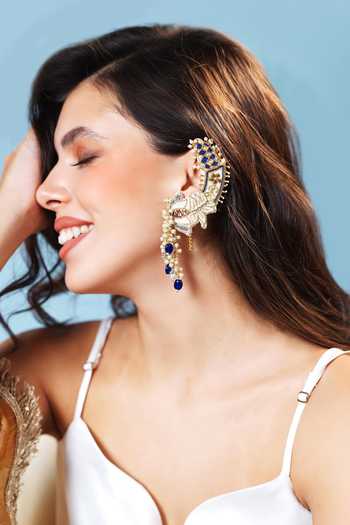 Krutiarts Shivranjani Lotus Motif Embroidered Earcuffs