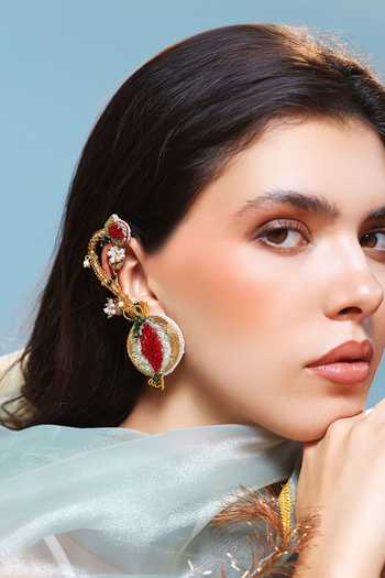 Krutiarts Padmaja Pomegrante Embroidered Earcuffs 