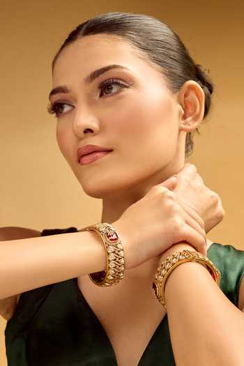 Nazaakat By Samara Singh Ruby & Gold Embellished Bangles 