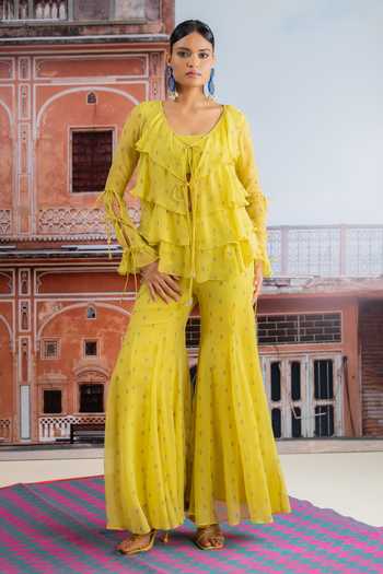 BAISE GABA Zariya Printed Ruffle Top & Pant Set