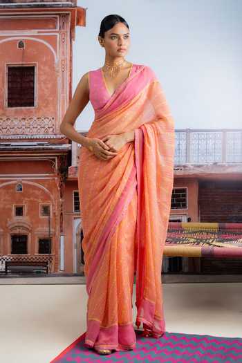 BAISE GABA Teejri Leheriya Print Saree With Blouse