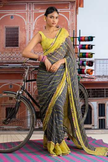 BAISE GABA Morbani Leheriya Print Saree With Blouse 