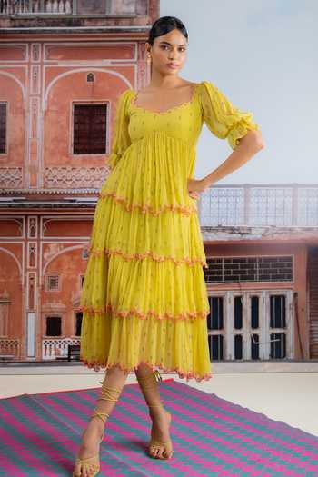 BAISE GABA Neer Tiered Embroidered Dress 