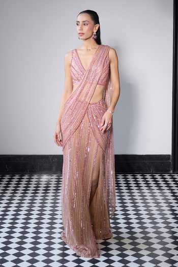 Ohaila Khan Hand Embroidered Pre-Draped Saree Set 