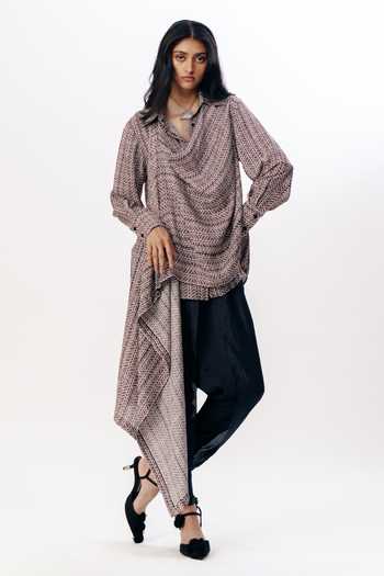 AK-OK Silk Draped Top & Dhoti Pant Set